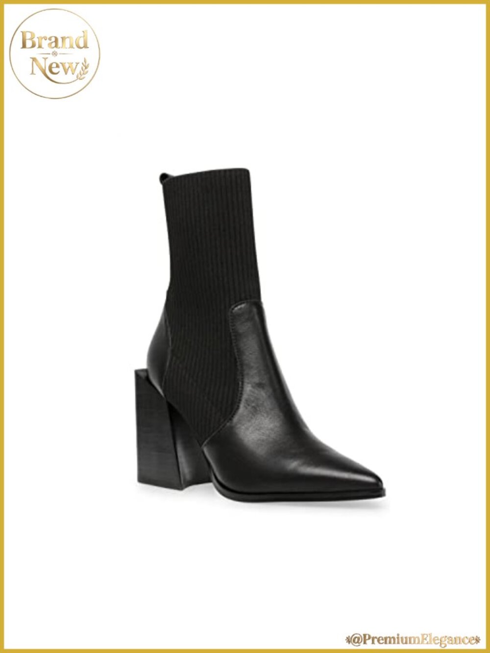 Faux Leather Pointed Toe Stacked Heel Ankle Boots Slip On Sock Booties